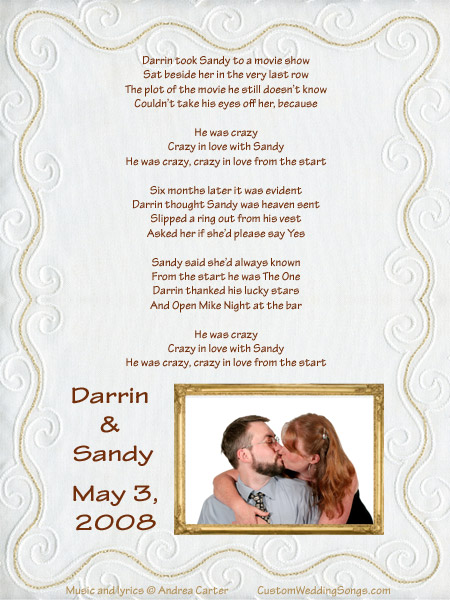 Sample Wedding song lyric sheet
