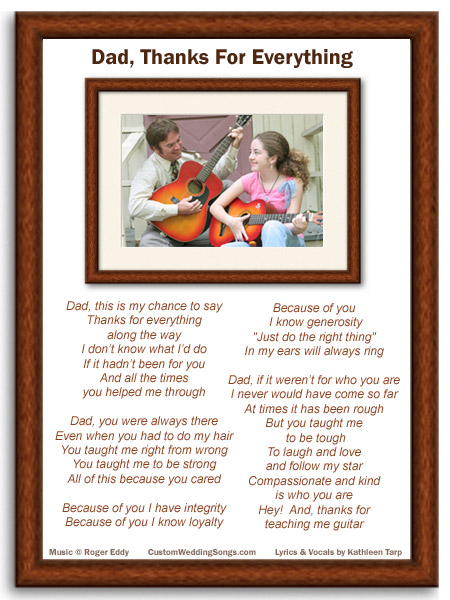 Lyric sheet with wooden frames, with lyrics and photo