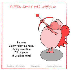 CD cover for original humorous valentine song Cupid Shot His Arrow, by Andrea Carter