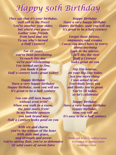 Lyric Sheet for original 50th birthday song for a woman