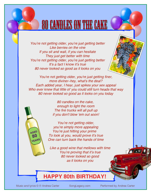 Lyric Sheet for original 80th birthday song for a man or woman