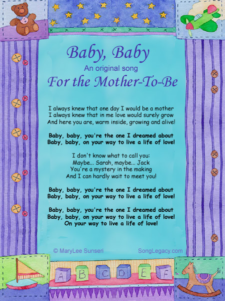 Lyric Sheet for original baby shower song by MaryLee Sunseri