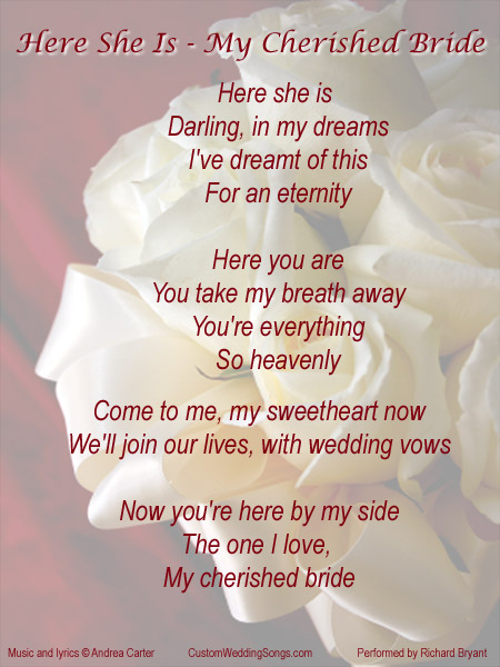 Lyric Sheet for original  bridal entrance song by Andrea Carter