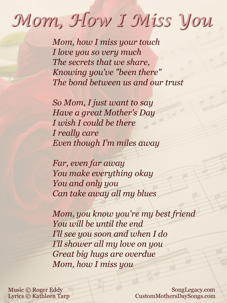 Lyric Sheet for original mother's day song by Roger Eddy