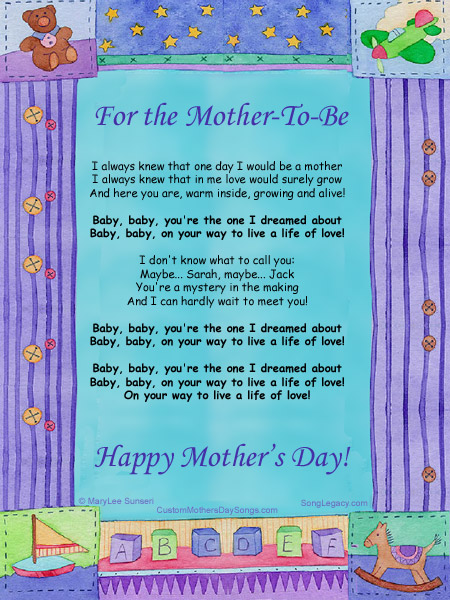 Lyric Sheet for original mother's day song by MaryLee Sunseri