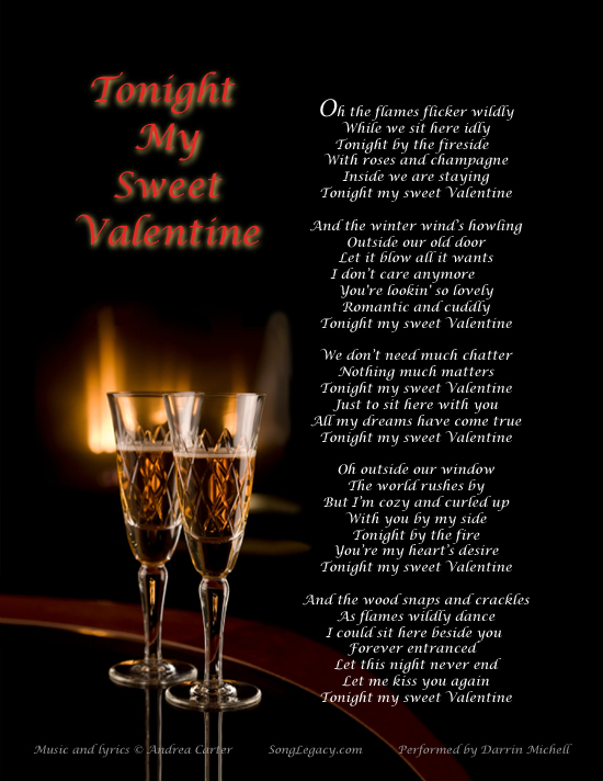 Lyric Sheet for original valentine song Tonight My Sweet Valentine, by Andrea Carter